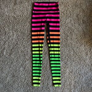 K-Deer Josephine black/neon stripe high-waisted full-length yoga leggings, M